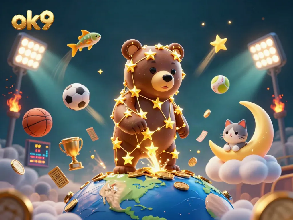 Engage with the exhilarating world of ok9 sports betting illustrated in a vibrant 3D scene.
