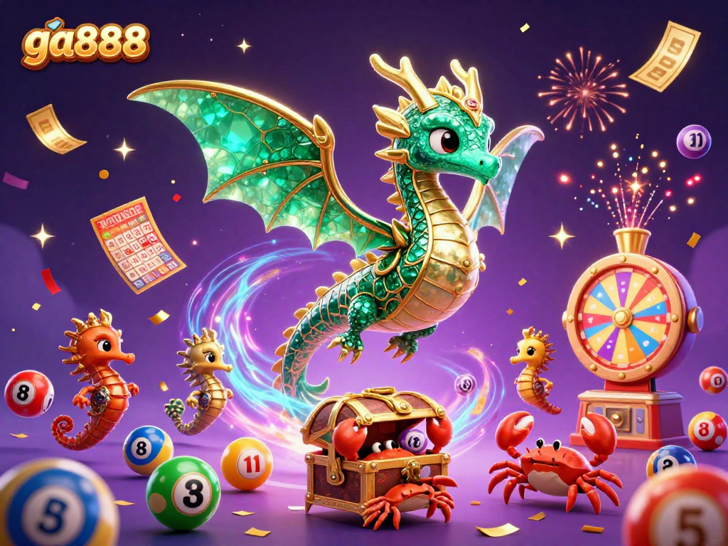 Spin to win big with ga888's vibrant lottery scene showcasing exciting games and festive atmosphere.