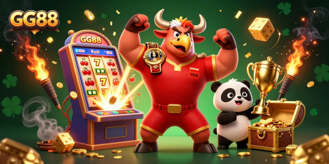 Engage in exciting gameplay at GG88 with the festive casino mascot trio celebrating a jackpot!