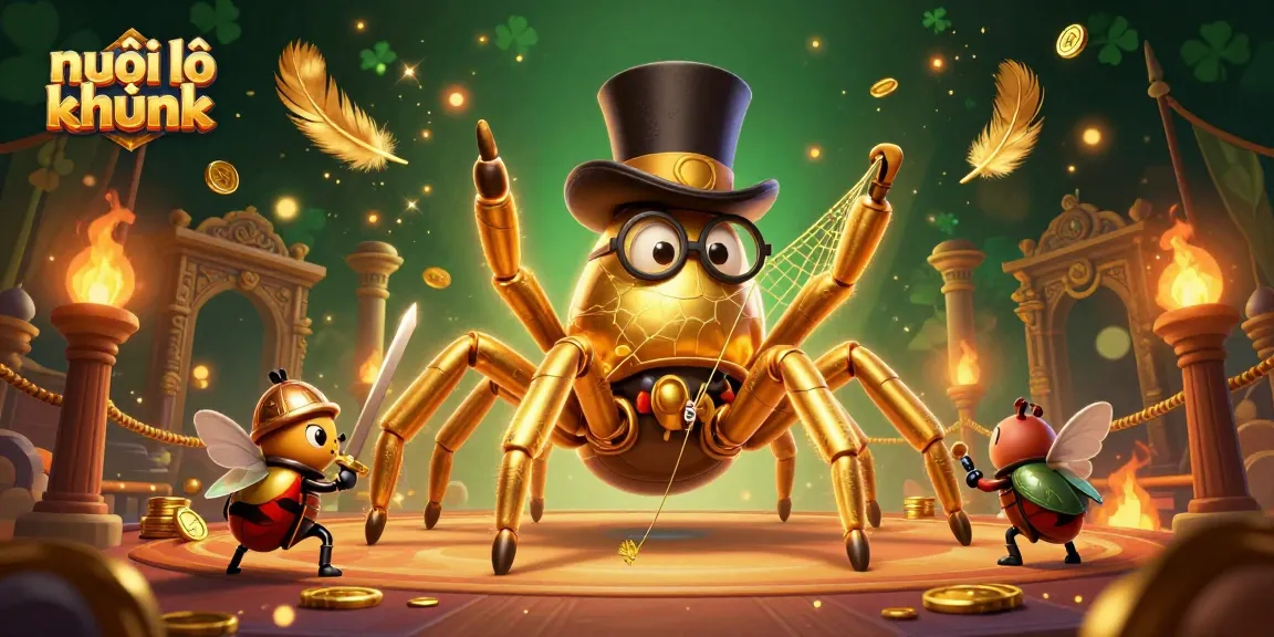 Engage with nuôi lô khung in this vibrant 3D scene featuring a golden tarantula and heroic beetle knight.