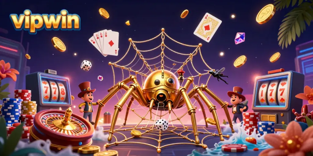 Engaging illustration showcasing vipwin's vibrant casino experience with dynamic game elements.