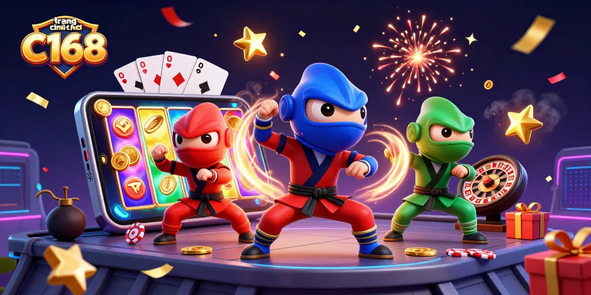 Engage in thrilling gameplay at trang chính thức C168 with vibrant 3D elements and chameleon ninjas.