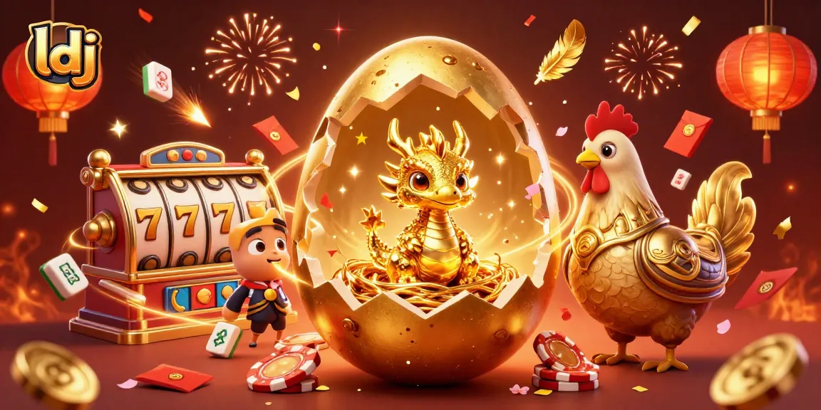 Win massive at ldj with vibrant 3D casino illustration featuring a golden dragon and poker chips.