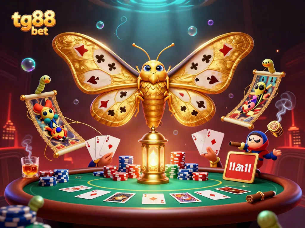Engage in exciting gameplay at tg88 bet with a vibrant casino scene featuring poker elements.