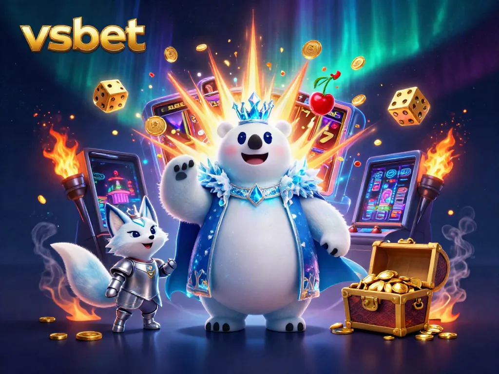 Win big at vsbet with a colorful casino experience featuring animated characters and slot machines.