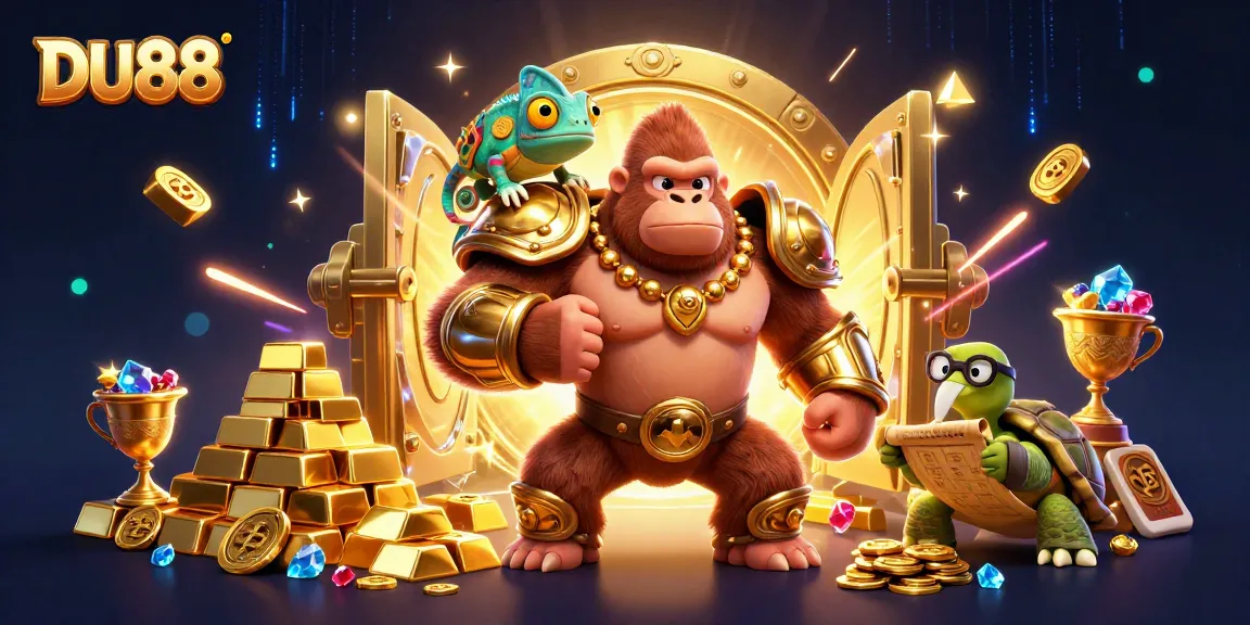 DU88 showcases a vibrant 3D casino scene with characters and treasures for immersive gaming adventures.