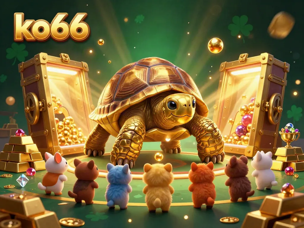 Play thrilling games with ko66 at the ultimate online casino featuring luxurious golden treasures and fun characters.