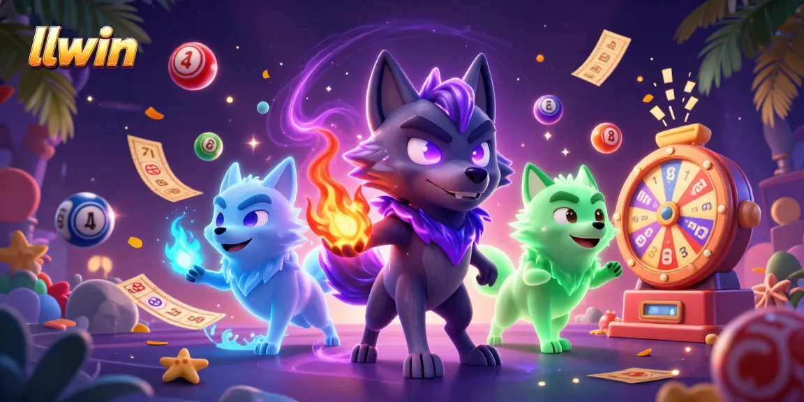 llwin wolves lead a vibrant casino scene with colorful lottery elements and gaming excitement