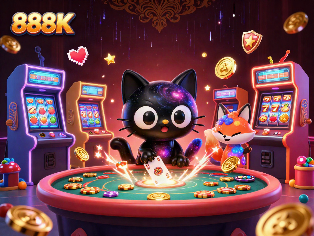 Players enjoy an electric experience with 888K's cosmic casino elements, winning big under vibrant lights.