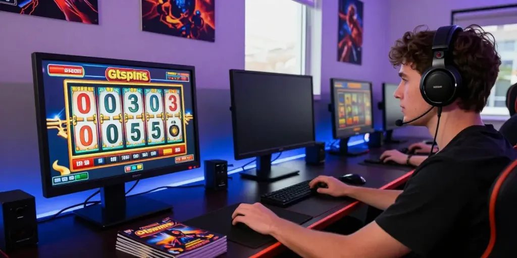 Player enjoying Gtspins Casino United Kingdom slots at a stylish gaming setup.