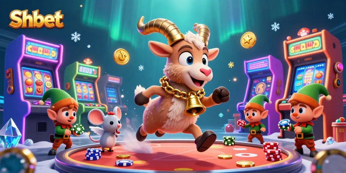 Join the festive fun at Shbet's lively casino where characters create chaos with lost poker chips.