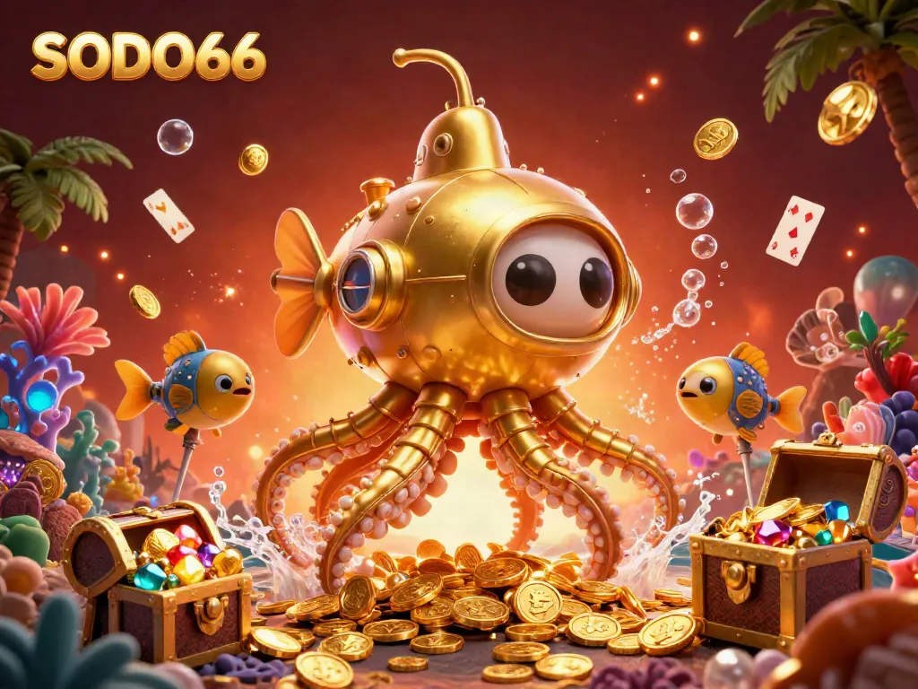 Experience the thrill of SODO66's online gaming with vibrant treasures and animated elements.