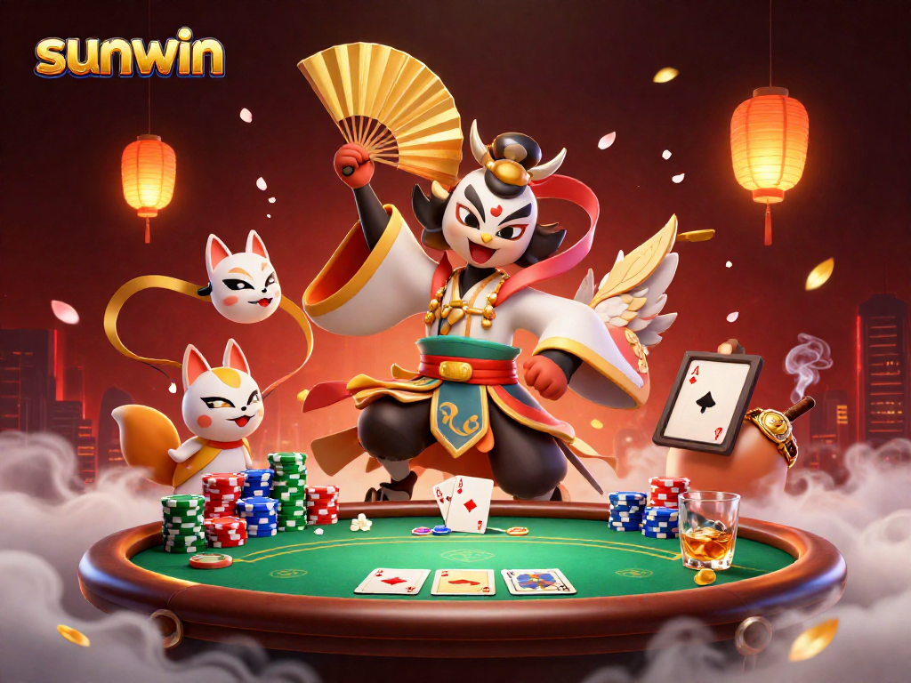 Experience thrilling gameplay at sunwin as our kabuki warrior and kitsune bring poker excitement to life.