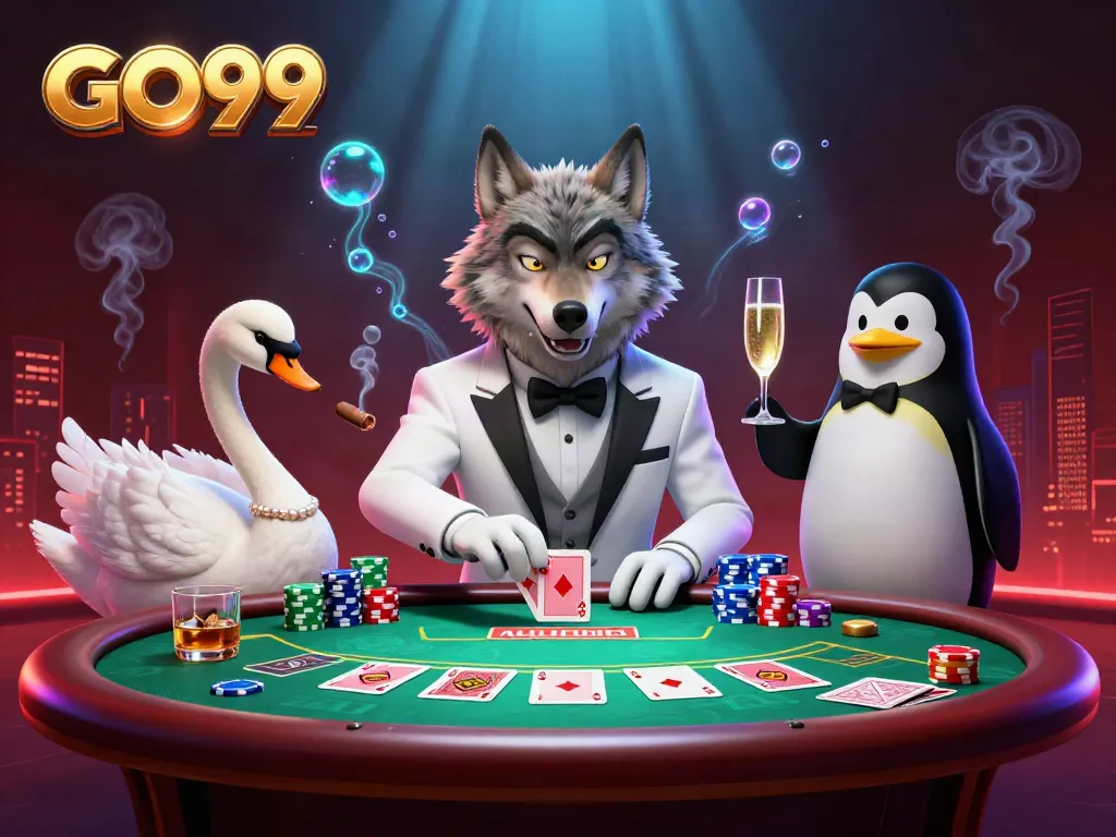Experience an exciting GO99 baccarat game with characters and immersive casino elements.