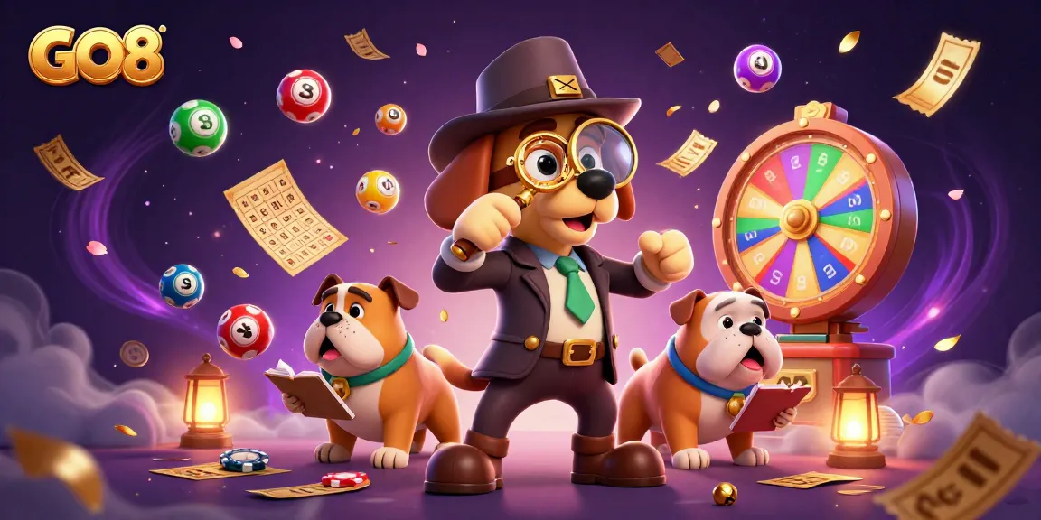 Engage in exciting gameplay with GO8 as a detective bloodhound and companion discover clues in a vibrant casino scene.