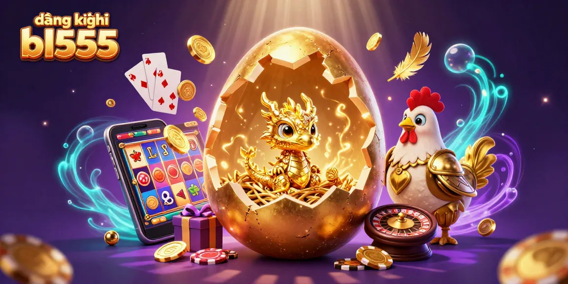 Experience the excitement of đăng ký bl555 with a vibrant 3D casino-themed illustration featuring a gold dragon.