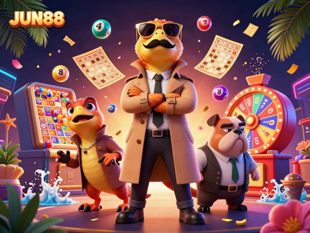 Experience thrilling casino fun with JUN88 as three raptors cleverly disguise themselves for VIP entry.