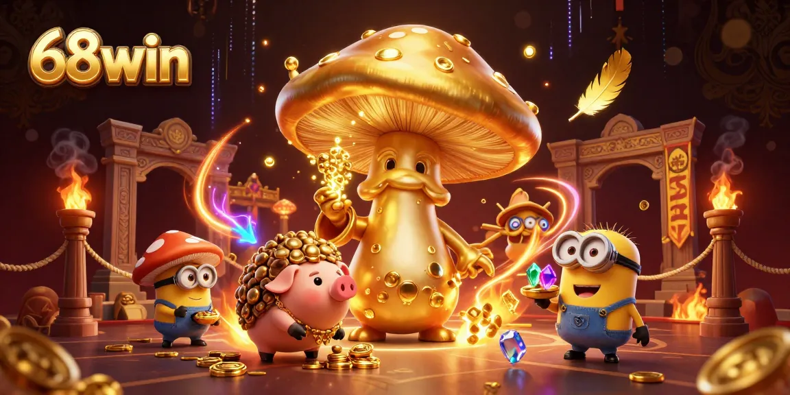 Experience golden treasure adventures with 68win's enchanting wizard and pig in stunning gaming artistry.