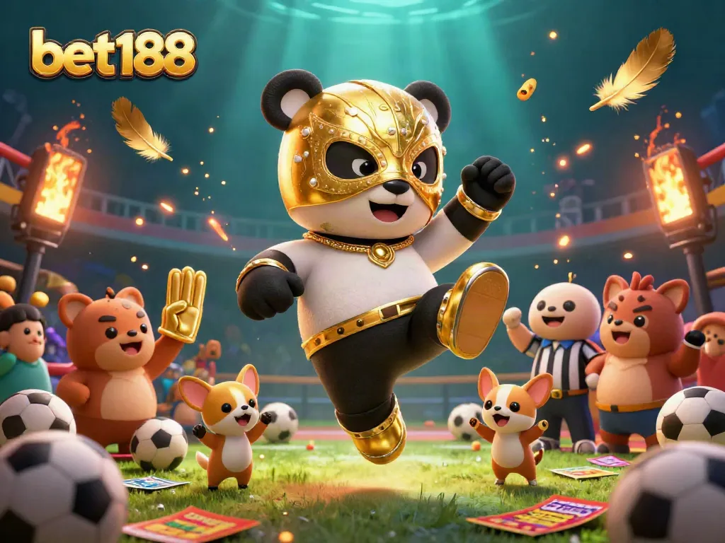 Score big with bet188 as a panda wrestler kicks in a vibrant sports betting arena