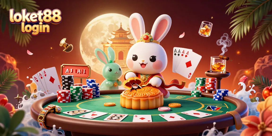 Engage in exciting gameplay with loket88 login featuring rabbits and poker elements on the moon.
