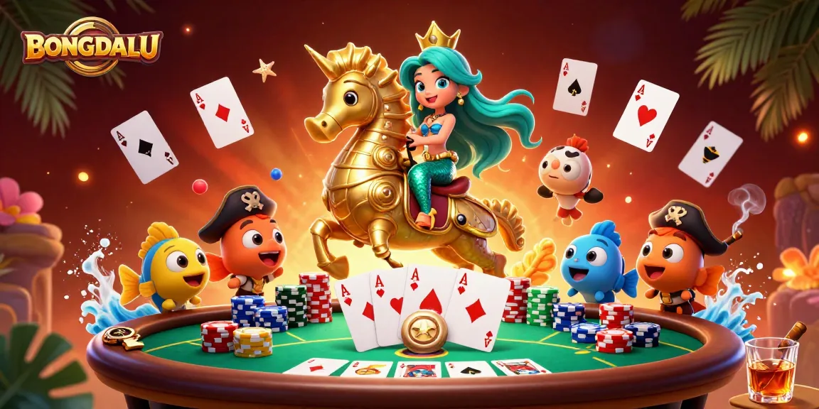 BONGDALU showcases a vibrant gaming scene with a mermaid, poker elements, and lively underwater characters.