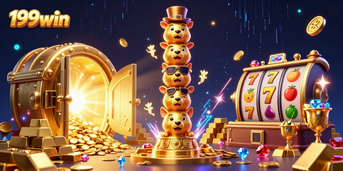 Experience the excitement of winning at 199win with a vibrant illustration of a golden totem and casino treasures!