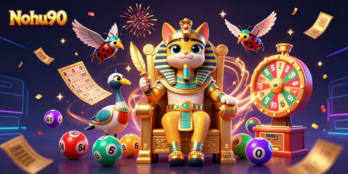 Nohu90 players experience vibrant casino excitement with pharaoh cat and colorful game elements