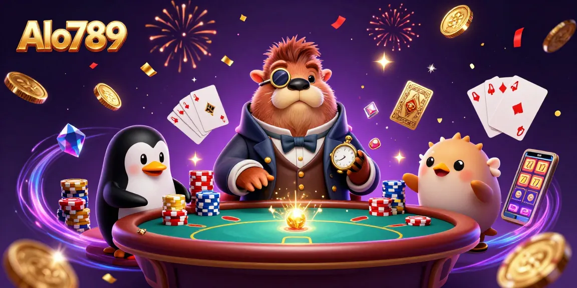 Alo789 players enjoy an underwater poker game with a walrus, penguin dealer, and bluffed pufferfish.