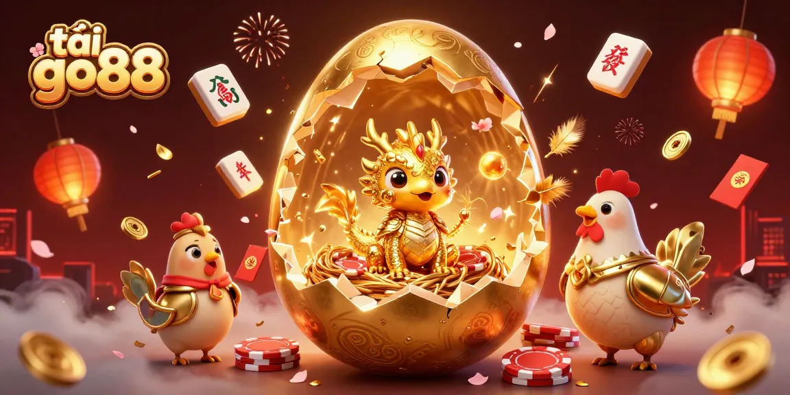 Experience the excitement of tải go88, where a golden baby dragon guards poker chips amidst festive casino elements.