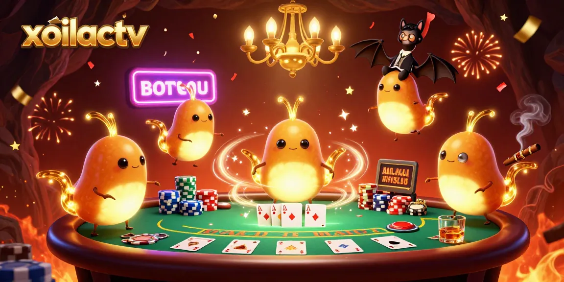 Experience exciting moments at xoilactv with a vibrant 3D casino scene filled with poker action.