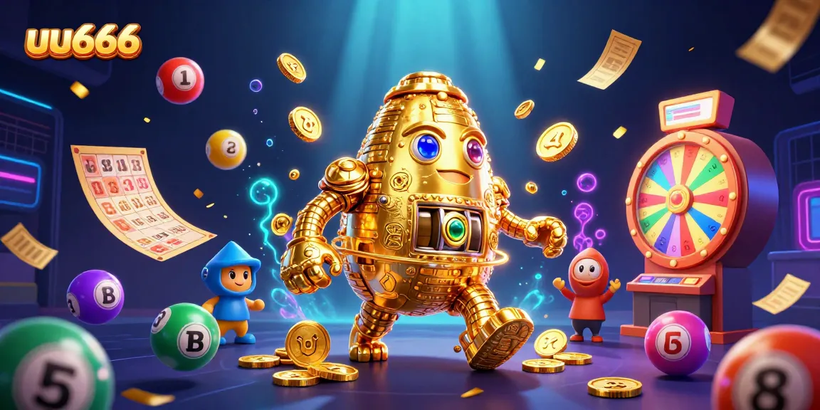 Spin the lottery with uu666's vibrant casino illustration featuring a golden golem!