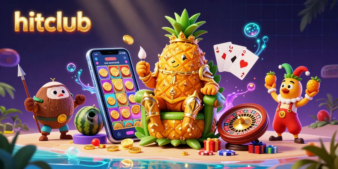 Experience thrilling action at hitclub with a golden pineapple king amidst casino elements.