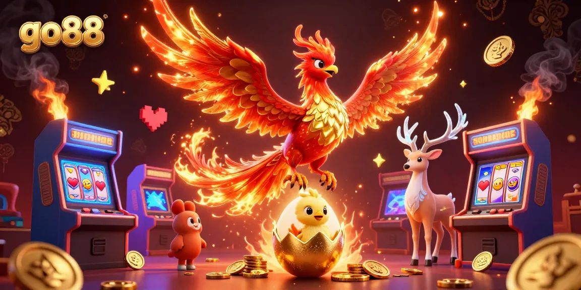 Engage with the vibrant world of go88, featuring a phoenix's rise and dynamic casino elements.