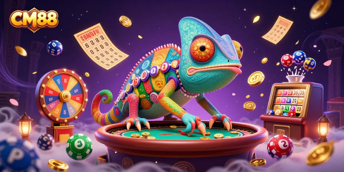 Watch CM88’s vibrant casino scene filled with chameleons and golden prizes in a thrilling 3D illustration.
