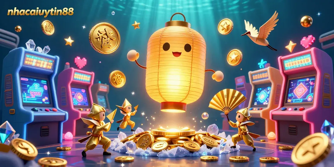Engage with vibrant casino experiences at nhacaiuytin88, featuring dynamic game machines and glowing lucky symbols.