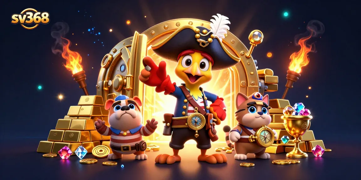 Engage in thrilling gambling at sv368, featuring vibrant 3D casino action with cartoon characters and golden treasures.