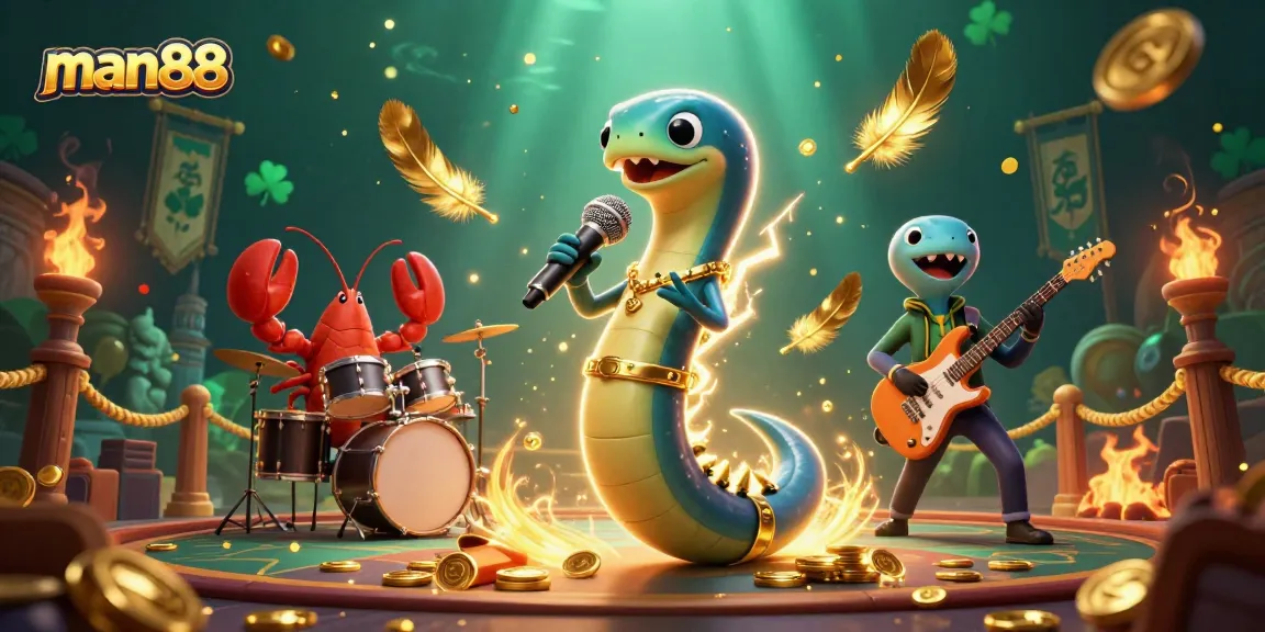 Experience man88's electrifying underwater casino with a DJ eel performance and vibrant game elements.