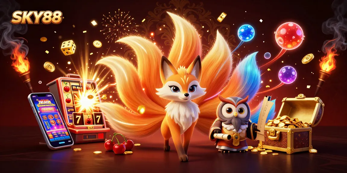 Engage with SKY88's vibrant online casino experience featuring dynamic slot machines and enchanting characters.