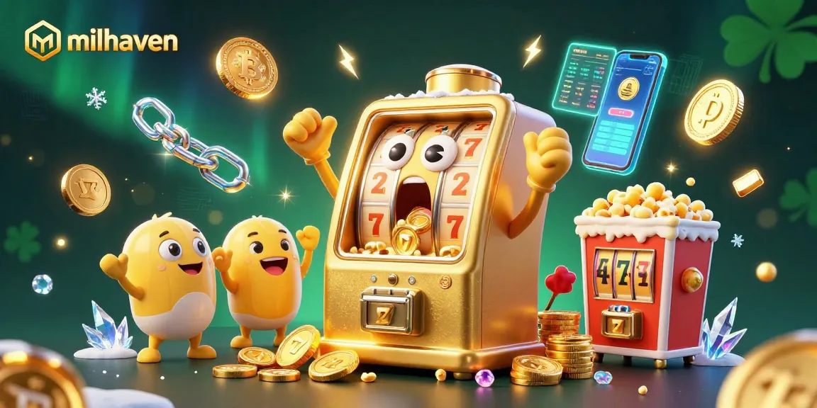 milhaven slot machine hits jackpot, surrounded by vibrant coins and dynamic casino elements