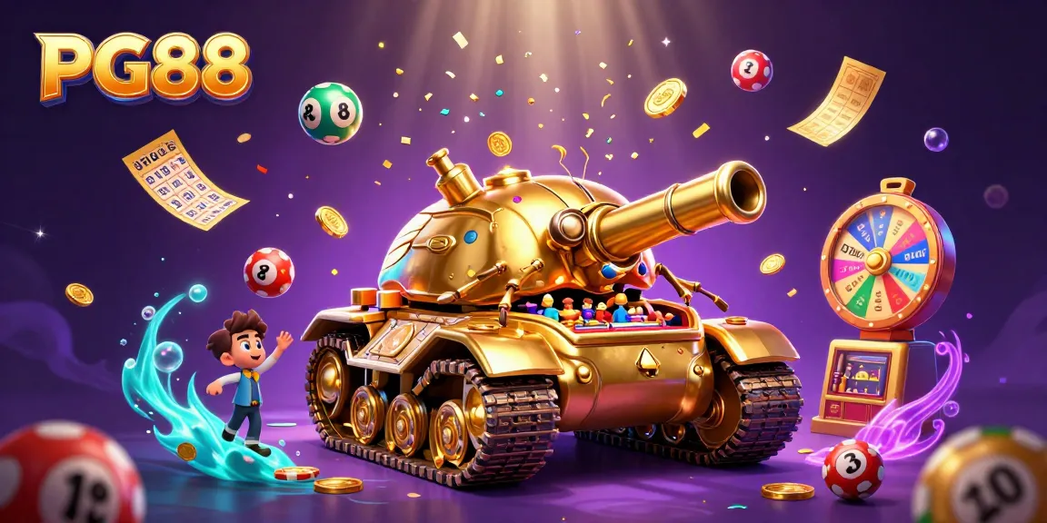 PG88 brings excitement alive with vibrant visuals of a golden beetle casino and colorful lottery elements.