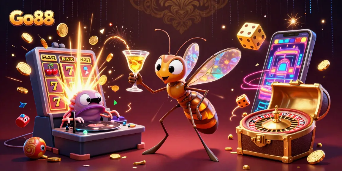 Engage with the exciting Go88 casino experience featuring a vibrant 3D scene of characters and iconic games.