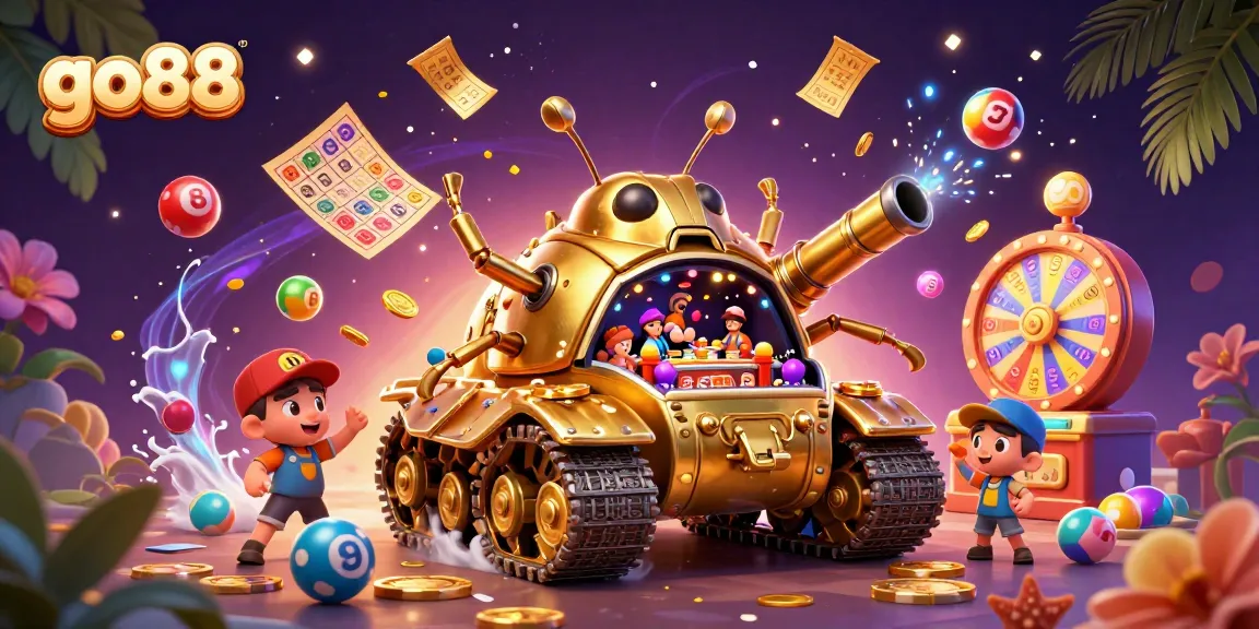 Experience thrilling gameplay at go88 with a vibrant casino-themed 3D illustration featuring colorful elements and dynamic action.