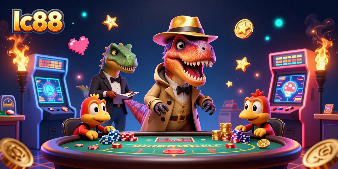 lc88 offers thrilling casino experiences with 3D velociraptor card counter and vibrant gaming elements.