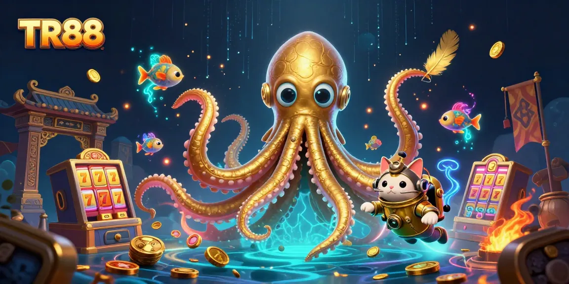 TR88's colossal kraken rises from the depths, surrounded by vibrant casino elements and immersive gameplay.
