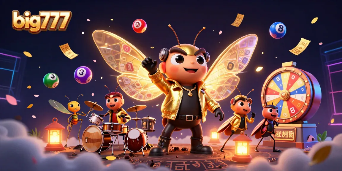 Experience big777's energetic slot scene with lively characters and vibrant casino excitement.