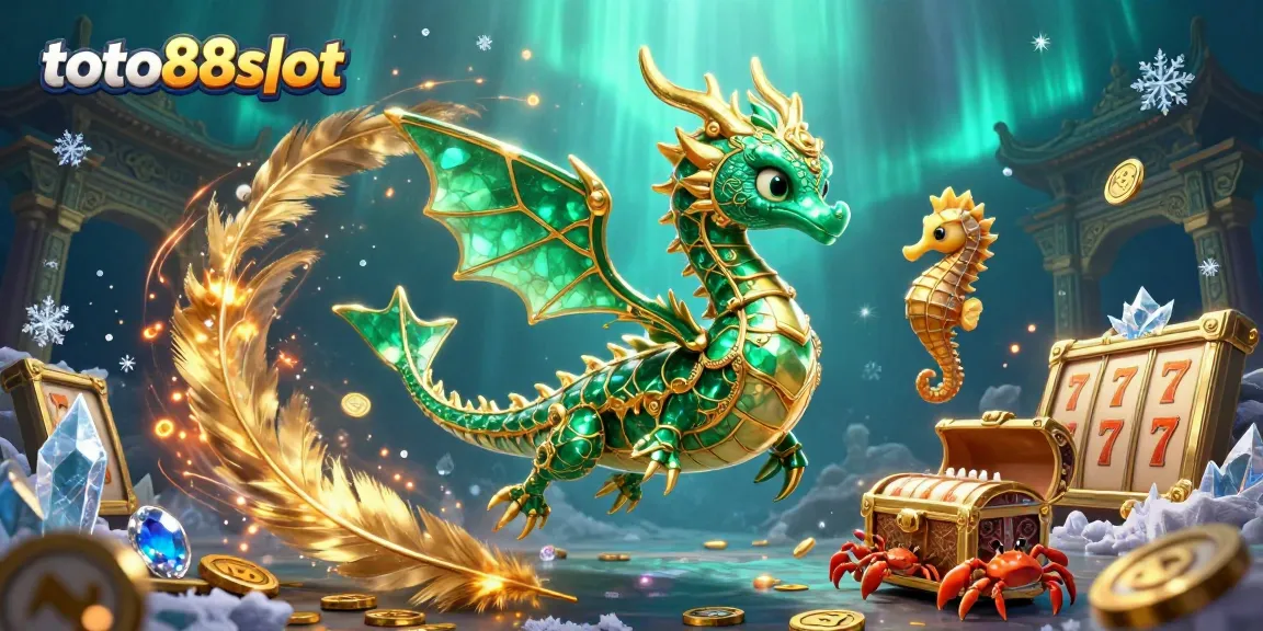 Experience the excitement of toto88slot with a vibrant 3D underwater scene filled with treasures, slot reels, and a regal sea dragon.