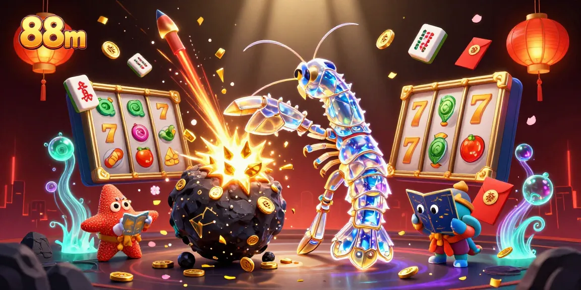 88m showcases a dynamic 3D scene of a mantis shrimp and starfish amidst slot game elements.