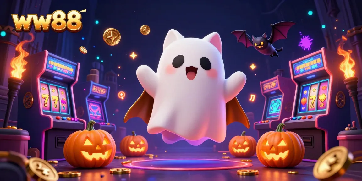 Play exciting slot games at ww88, featuring ghostly characters and vibrant casino elements.