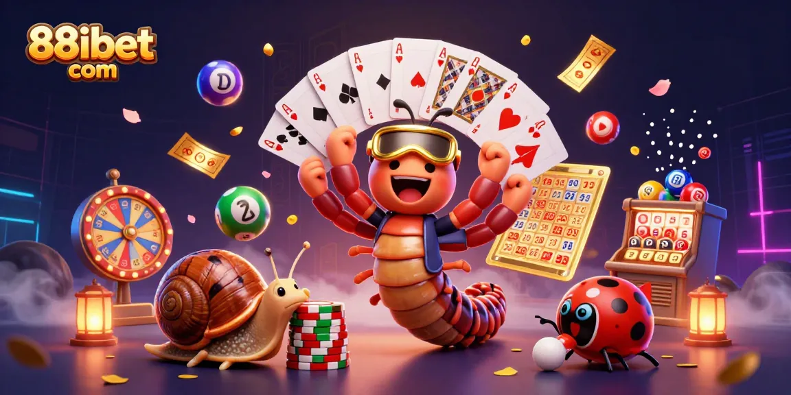 Spin the excitement at 88ibet com with vibrant lottery characters and festive casino elements.