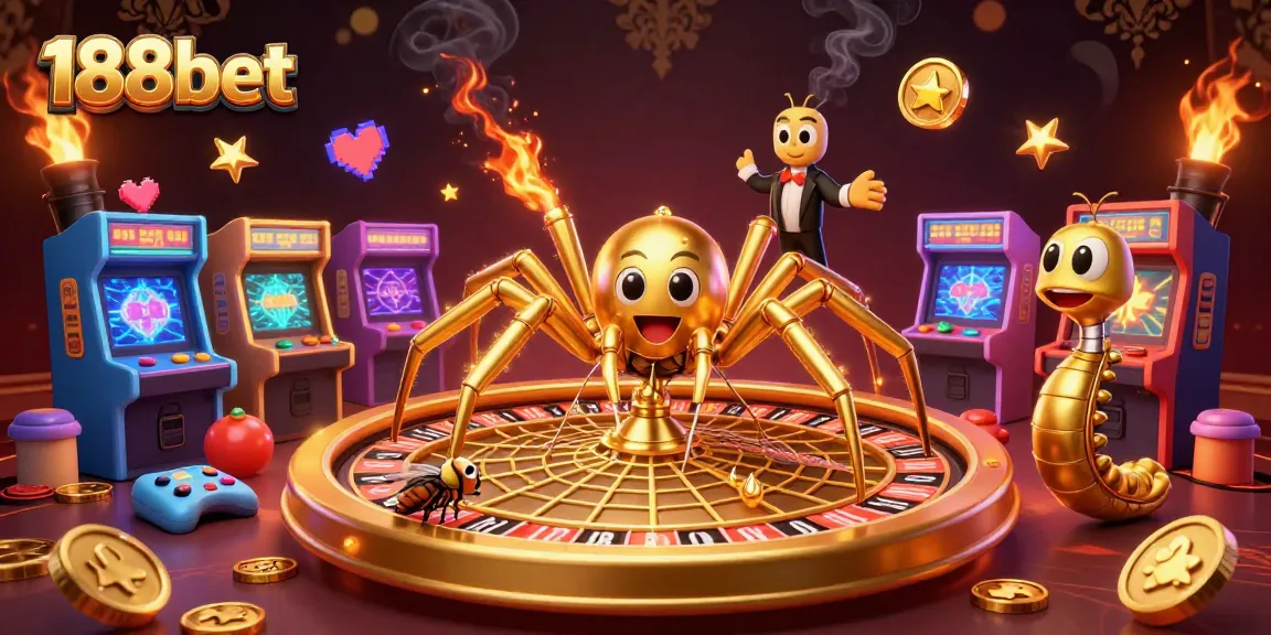 Experience thrilling bets at 188bet with a lively animated roulette scene featuring a golden spider and colorful game elements.